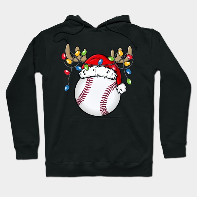 Baseball With Santa Hat Reindeer Antlers Christmas Lights Hoodie by Kimko